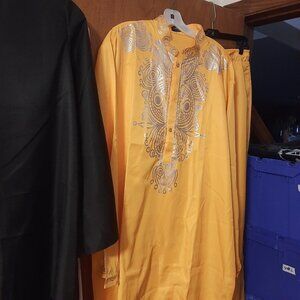 NEW ! LucMatton 2 Pcs Tunic And Pants Set Dashiki Gold Silver Imprint Size 2XL